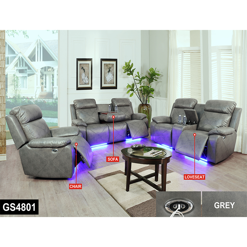 Modern China Sofa Reclinable Grey 3 2 1 Leather Recliner Electric Sofa Chair Set Living Room Furniture With LED Cup Holder