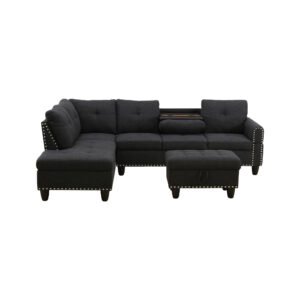 Black Grey Linen 3-Piece Sofa Living Room Sofa Set