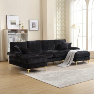 GOMYWAY Sectional Couches for Living Room Modular Sofa with Double Chaise U- Shaped Sofa Set with Chenille Fabric for Home Furniture